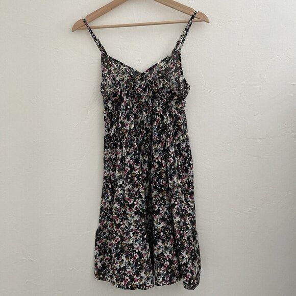 H&M Sundress Black Floral Adjustable Strap Cotton Cottage Boho Feminine Beach 10 - Picture 2 of 10